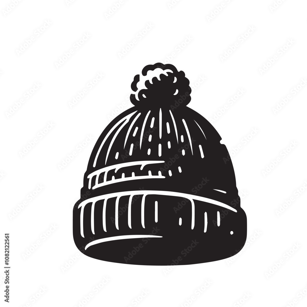 Fototapeta premium Winter hat silhouette vector design. Winter Beanie vector design. Cute winter hat logo, icon vector design.