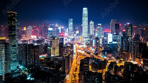 Wallpaper Mural Night Lights of Shanghai: A breathtaking panoramic view of Shanghai's vibrant skyline at night, showcasing its iconic skyscrapers and bustling streets. Torontodigital.ca