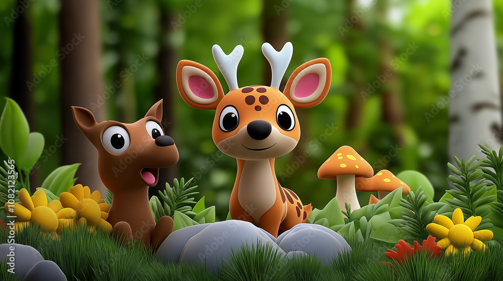 a 3D cartoon of nature engaging in an activity relevant to the theme of nature a 3D cartoon of nature engaging in an activity relevant to the theme of nature
