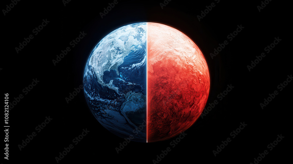 Earth and Mars split image showing contrasting climates and colors ...