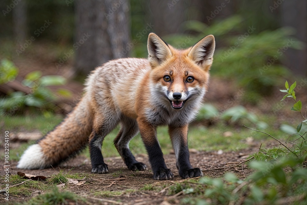 Adorable Fox Kit Frolicking in North American Forest Surrounded by Nature Adorable Fox Kit Frolicking in North American Forest Surrounded by Nature