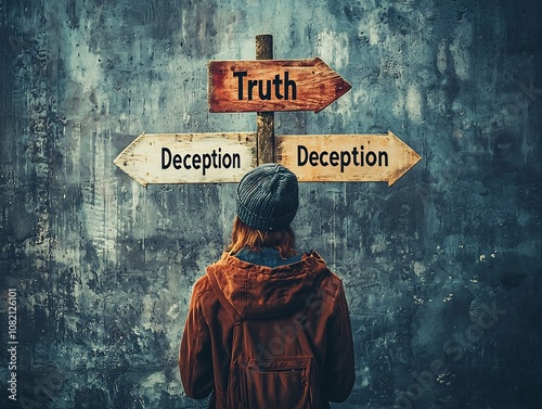 Conflicting Signpost Directing to Truth and Deception   Concept of Doubt and Decision Making