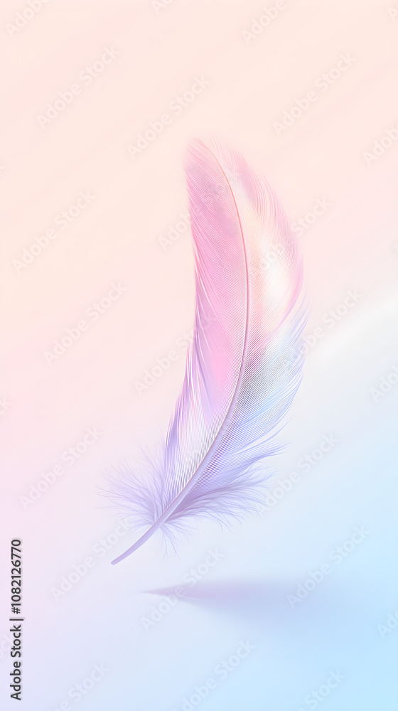 Obraz premium A single feather floats gracefully down against a soft pastel gradient background evoking a sense of lightness and tranquility