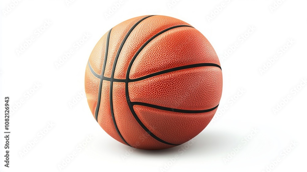 Fototapeta premium A close-up of a classic orange basketball with black seams on a white background.