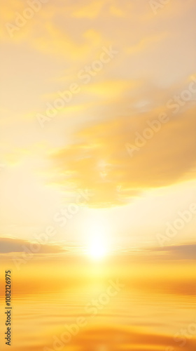 Soft golden light emerges from the horizon, illuminating calm waters and softly colored clouds in a tranquil sunset scene