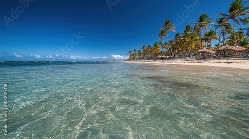 Tranquil Caribbean Beach with Palm Trees and Clear Water photo