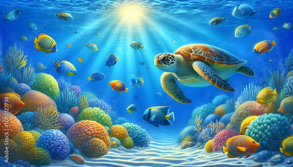 Naklejka premium Sea life, harmony of colors