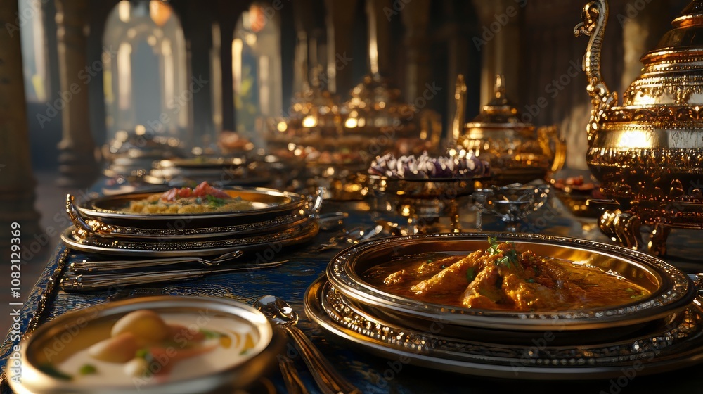 Royal Dining Setup for Destination Wedding Buffet with Indian Food: Generative AI, Ultra Realistic, Photorealistic Hypermaximalist Advertising Photography in 8K Fine Detail Royal Dining Setup for Destination Wedding Buffet with Indian Food: Generative AI, Ultra Realistic, Photorealistic Hypermaximalist Advertising Photography in 8K Fine Detail