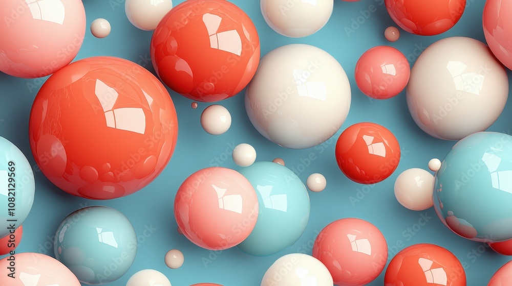 Vibrant spheres floating on a blue background: a modern geometric design Vibrant spheres floating on a blue background: a modern geometric design
