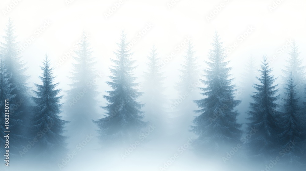 Fototapeta premium Misty pine forest enveloped in a serene, ethereal fog, AI