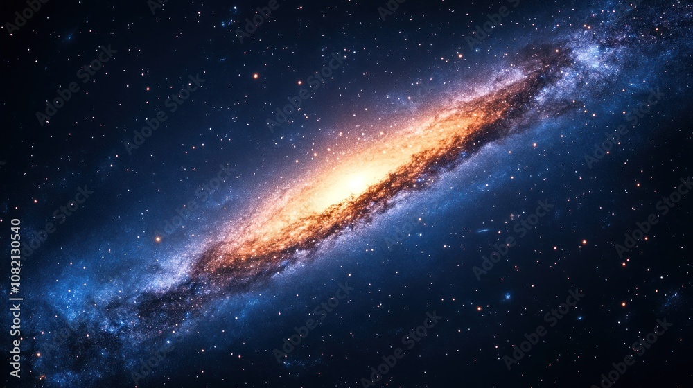 Fototapeta premium Stunning View of a Spiral Galaxy with Bright Core and Distant Stars Captured in Deep Space, Highlighting Cosmic Wonder and Astronomical Beauty