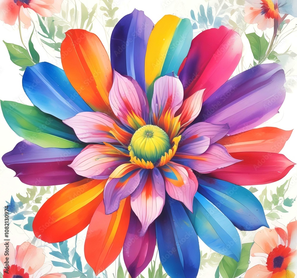 Illustration of multicoor flower on white background.