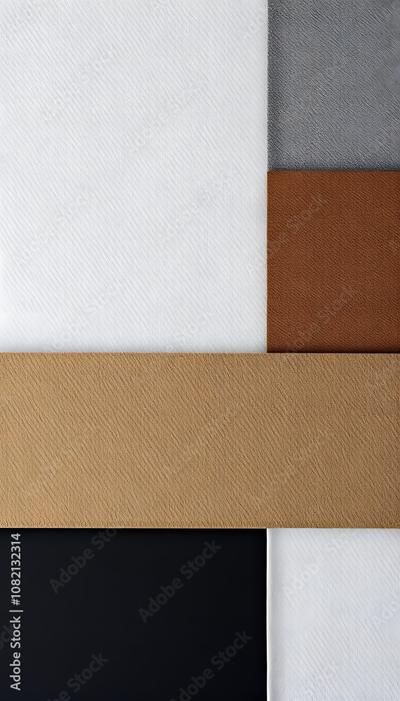 Fototapeta premium collection of interior wallpaper samples with fabric texture pattern in white ,grey ,beige ,brown and black tone color. luxury material for wall covering, magazine photoshoot