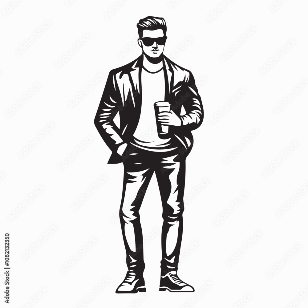 Male model coffee image vector. Model With Coffee Cup Images vector isolated on white background. Male model coffee image vector. Model With Coffee Cup Images vector isolated on white background.