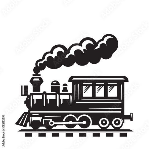 Train silhouette vector design. Vintage train illustration black and white.
