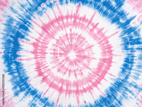 Vibrant Tie-Dye Pattern with Swirls of Pink, Blue, and White Creating a Spiraled Effect for Creative and Artistic Projects