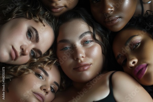 A group of women in various poses and positions, stacked on top of each other