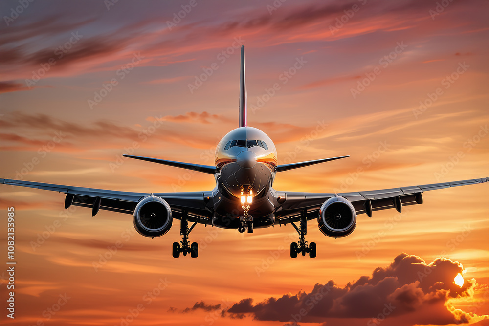Obraz premium front view of photorealistic passenger plane landing
