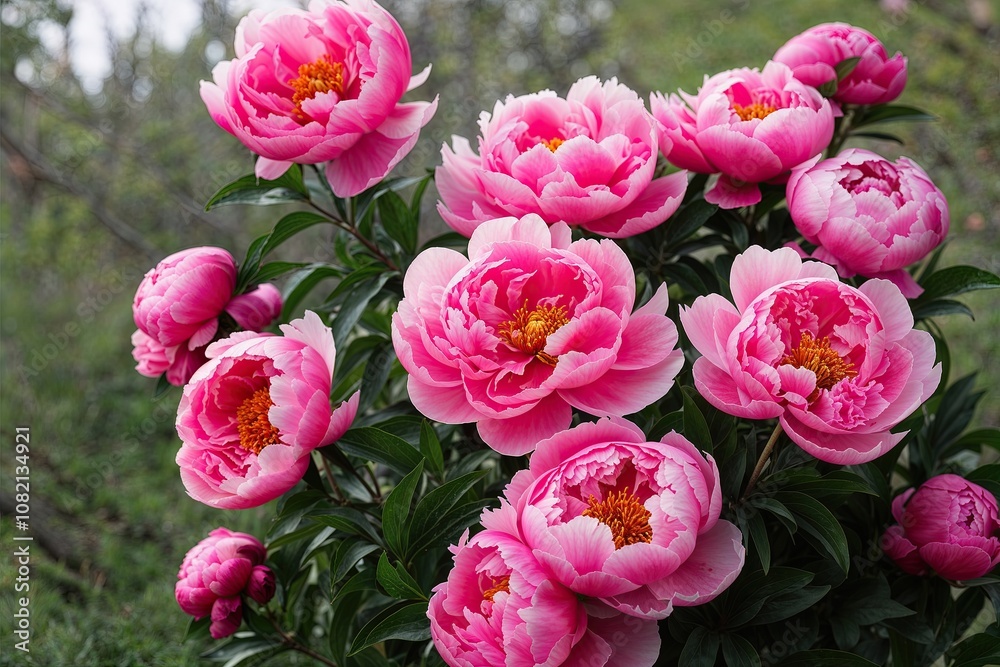 Stunning Isolated Pink Peony Flowers on Nature Inspired Background Stunning Isolated Pink Peony Flowers on Nature Inspired Background