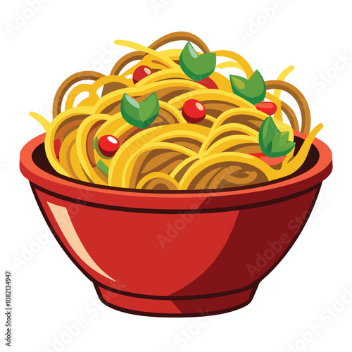 Chow Mein in a Bowl – Classic Noodle Dish, Isolated on White Background.