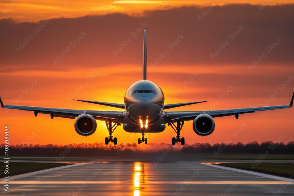 front view of photorealistic passenger plane landing front view of photorealistic passenger plane landing