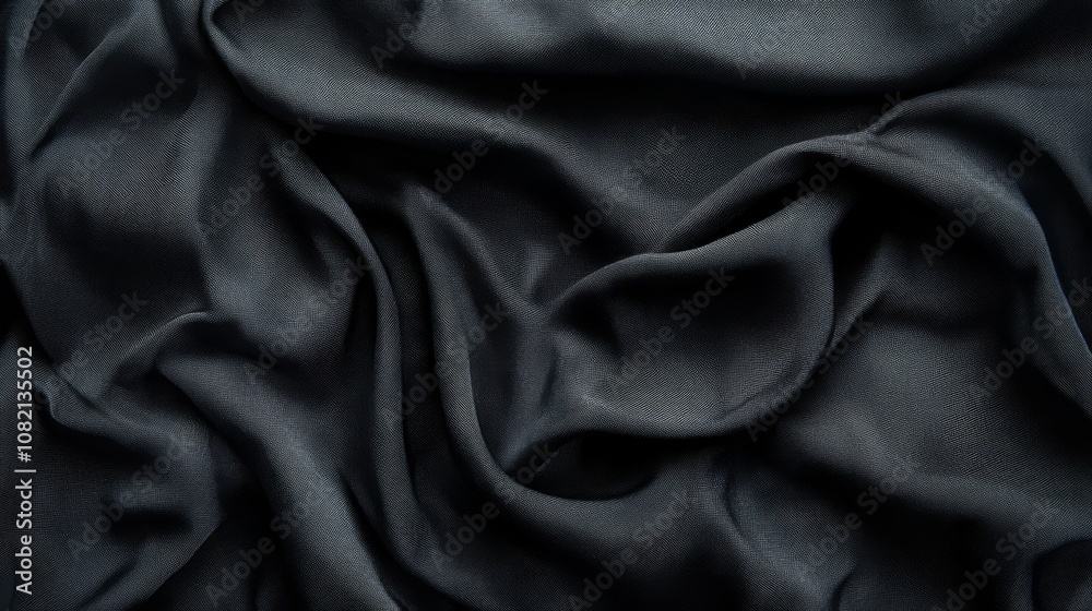 Fototapeta premium This is a richly textured and elegant black fabric that boasts a luxurious satin finish, making it an ideal choice for highend fashion boutiques, exquisite curtains, and chic clothing options