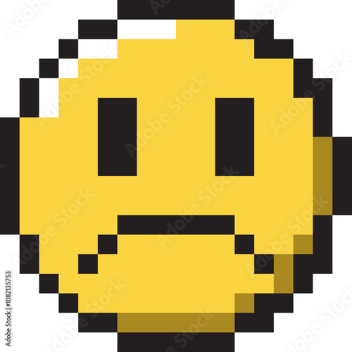 Pixel sad Face Emoji Icon. Pixel Art Element Isolated