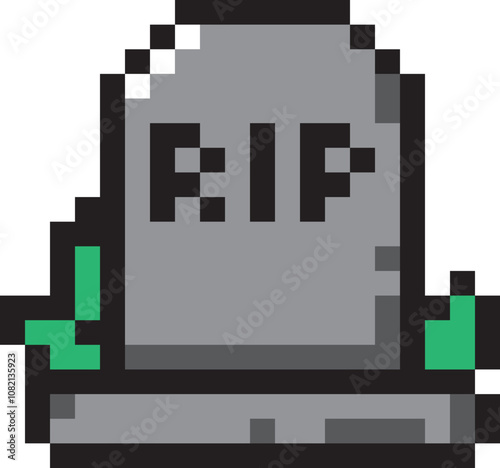 Tombstone Pixel-Art Icon. Pixel Game Element Isolated