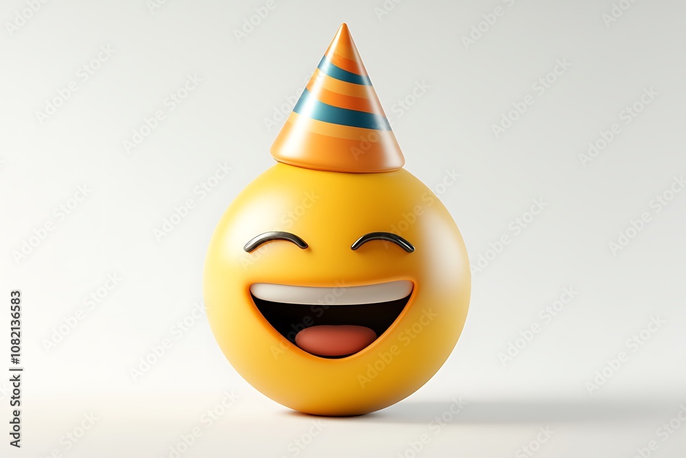 3D Style Emoji with Party Hat and Celebratory Expression isolated on transparent. PNG. 3D Style Emoji with Party Hat and Celebratory Expression isolated on transparent. PNG.