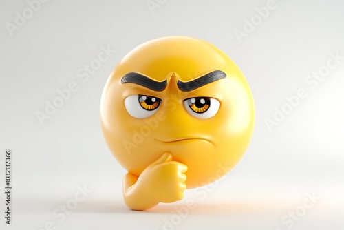 3D Style Emoji with Thinking Face and Hand on Chin isolated on transparent. PNG. photo