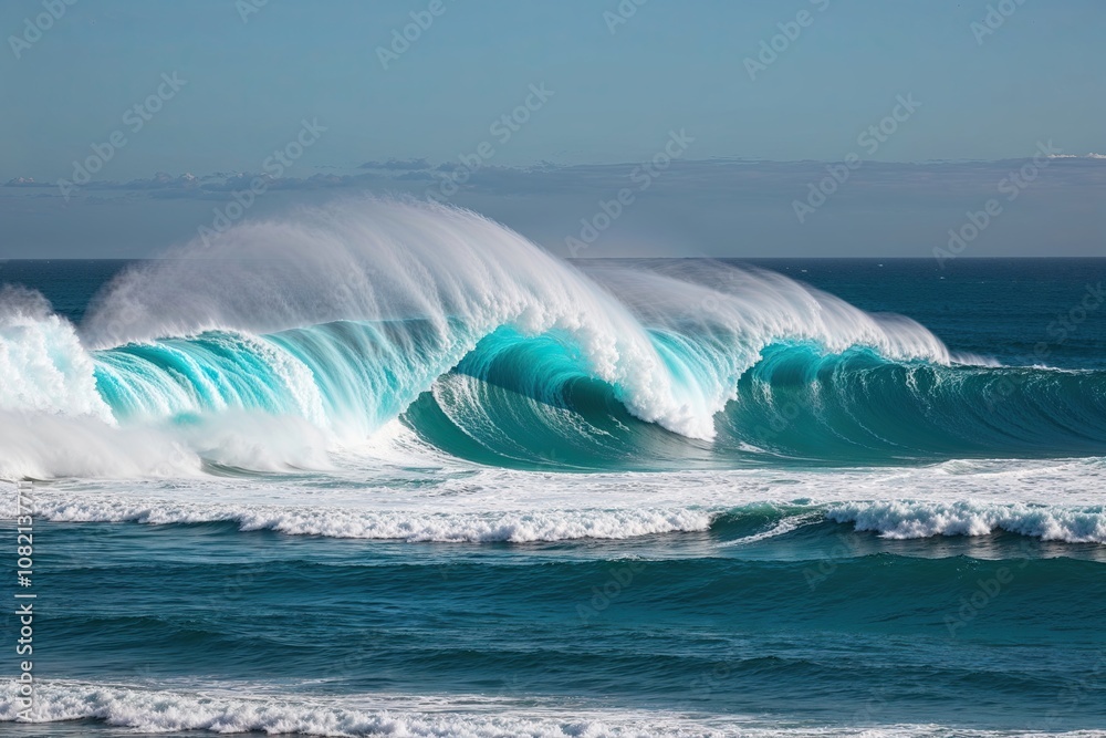 Stunning Cerulean Waves Crashing on Ocean Shoreline