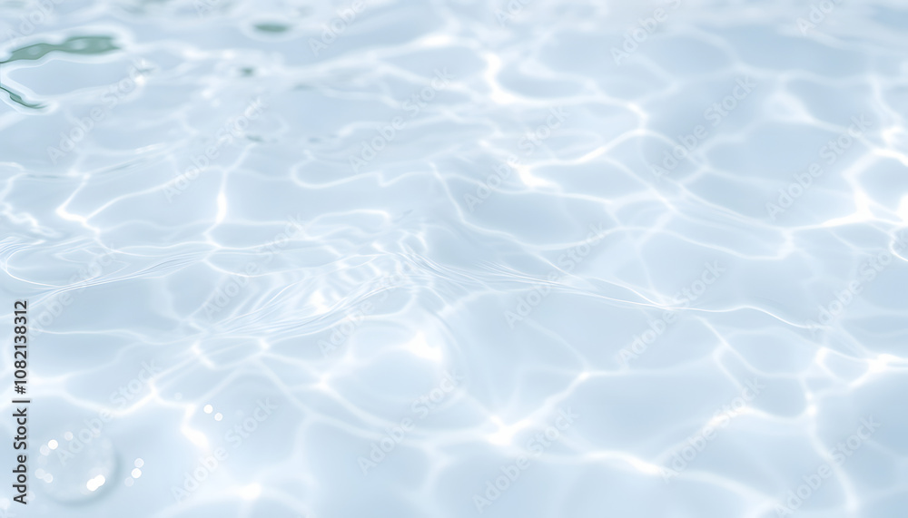Obraz premium White water with ripples on the surface. Defocus blurred transparent white colored clear calm water surface texture with splashes and bubbles. Water waves with shining pattern texture background
