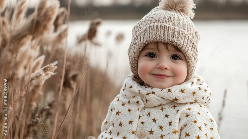 Adorable Child Wearing Star-Patterned Cape and Matching Hat in Cozy Autumn Setting Surrounded by Nature's Splendor Adorable Child Wearing Star-Patterned Cape and Matching Hat in Cozy Autumn Setting Surrounded by Nature's Splendor