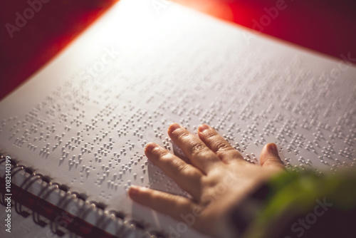 reading a Braille book in the dark for blind and visually impaired people