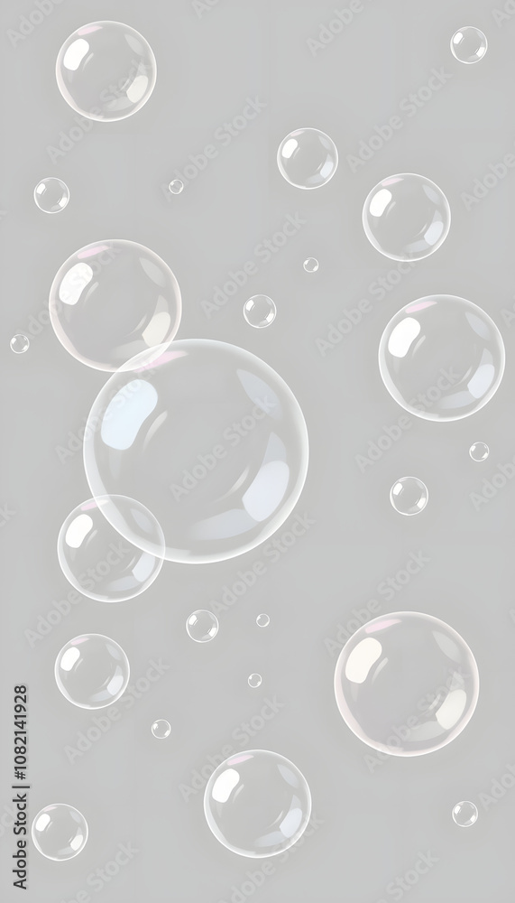 Transparent soap bubble pattern on a gray wallpaper background, comic art