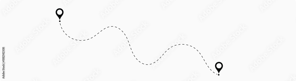 Dot line path route travel banner illustration with location map pin icon. Route location icon two pin sign and dotted line. 3 Dot line path route travel banner illustration with location map pin icon. Route location icon two pin sign and dotted line. 3