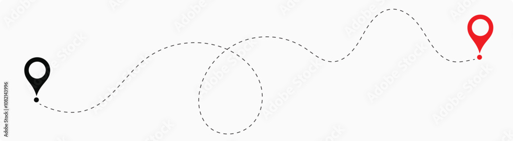 Dot line path route travel banner illustration with location map pin icon. Route location icon two pin sign and dotted line. Dot line path route travel banner illustration with location map pin icon. Route location icon two pin sign and dotted line.