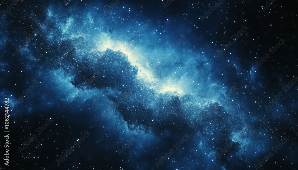 Vast Cosmic Nebula Glowing in Deep Space with Stars Twinkling Amidst Blue and Black Background, Creating an Enigmatic Scene of the Universe Vast Cosmic Nebula Glowing in Deep Space with Stars Twinkling Amidst Blue and Black Background, Creating an Enigmatic Scene of the Universe