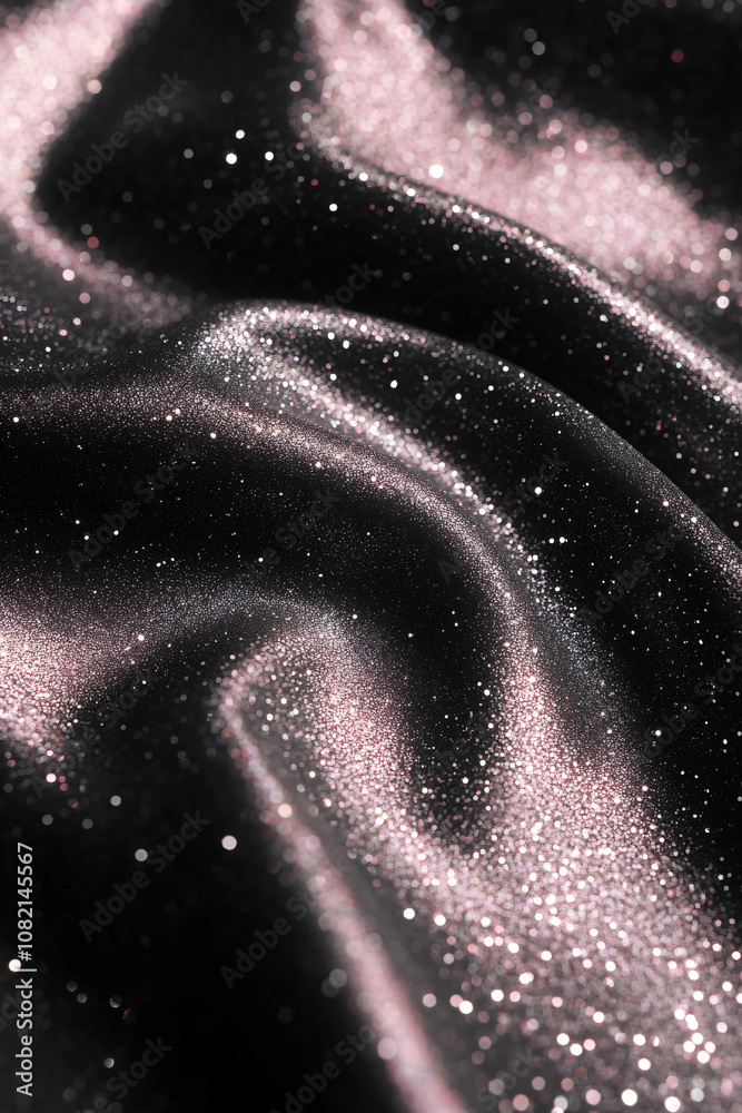 Obraz premium Shiny smooth luxury black silk fabric. Decorative background for design card, poster, banner for award, reward, Christmas, birthday, wedding. Abstrac curve and wave vertical template with copy space