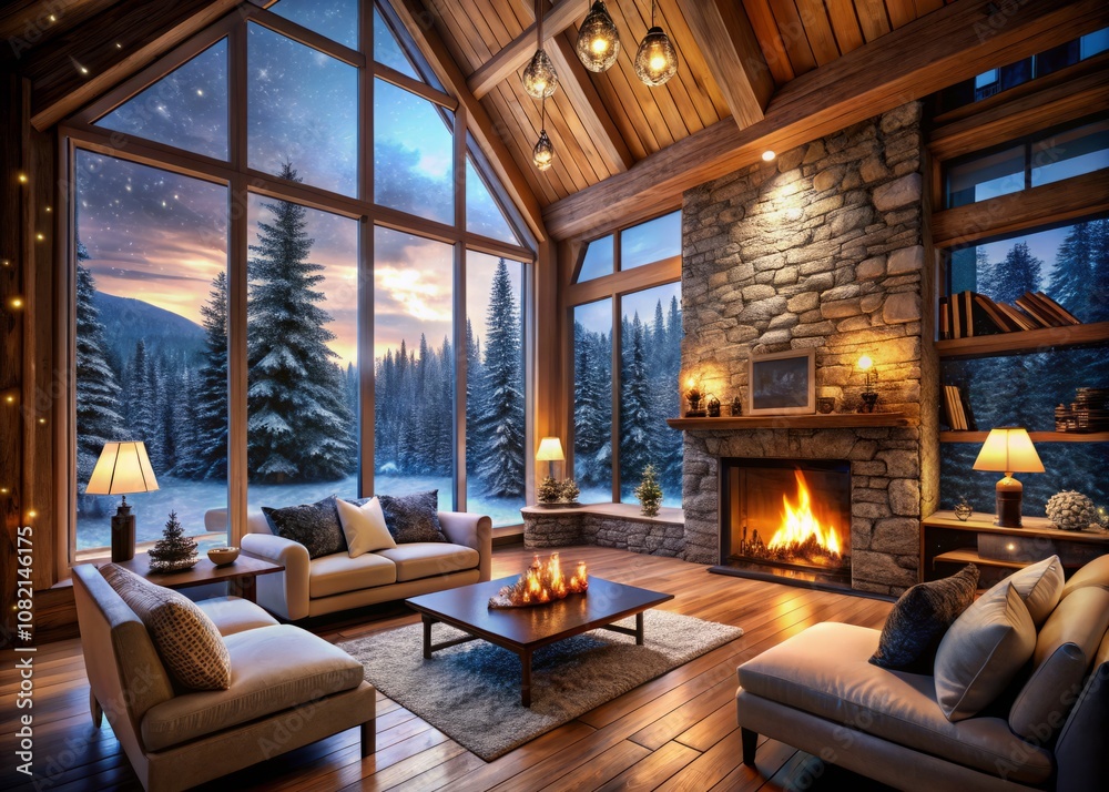Cozy Cabin with Fireplace Overlooking a Snowy Forest - Looping 4K Time-Lapse Animation Background for a Warm and Inviting Atmosphere Cozy Cabin with Fireplace Overlooking a Snowy Forest - Looping 4K Time-Lapse Animation Background for a Warm and Inviting Atmosphere