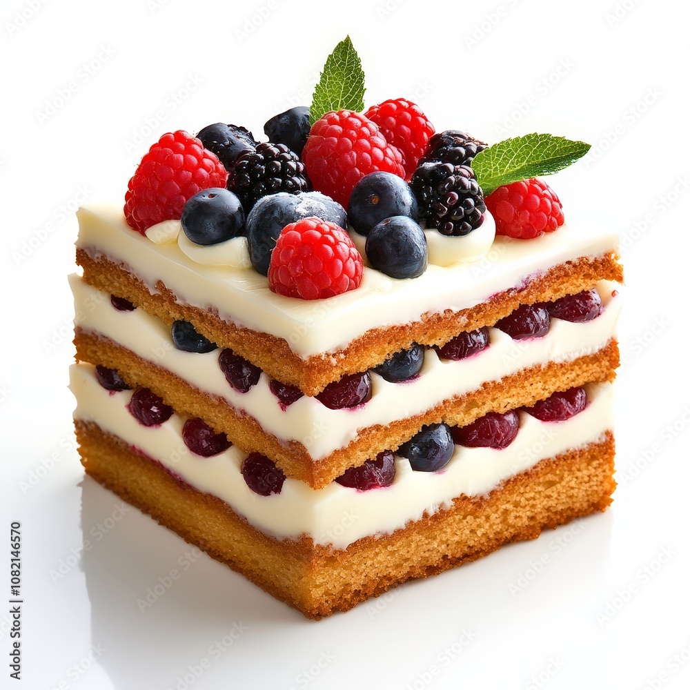 Layered Fruit Cake with Fresh Berries and Icing Layered Fruit Cake with Fresh Berries and Icing