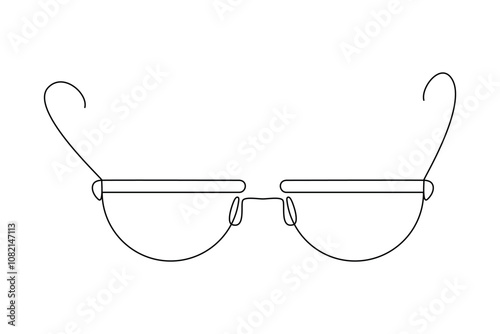 Glasses for improving vision, sunglasses drawn with continuous line in minimalism abstract style, editable vector contour.