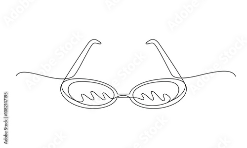 Glasses for improving vision, sunglasses drawn with continuous line in minimalism abstract style, editable vector contour.