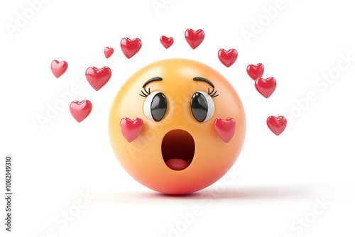 3D Style Emoji with Hearts Around the Face and Blushing isolated on transparent. PNG. photo