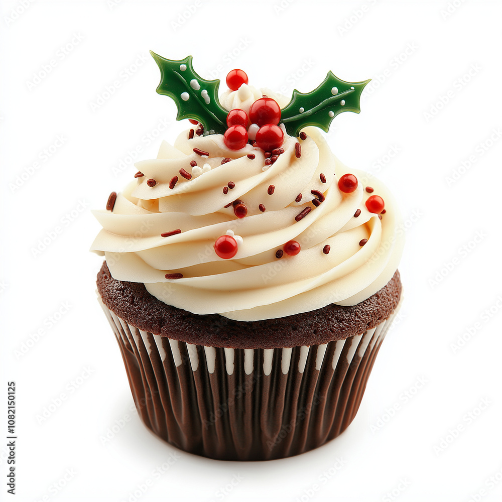 Christmas cupcake, Christmas dessert, chocolate cupcake with chirstmas decoration