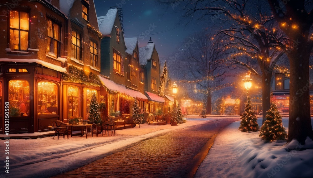 Fototapeta premium 따뜻한 조명이 비치는 겨울 도시의 거리