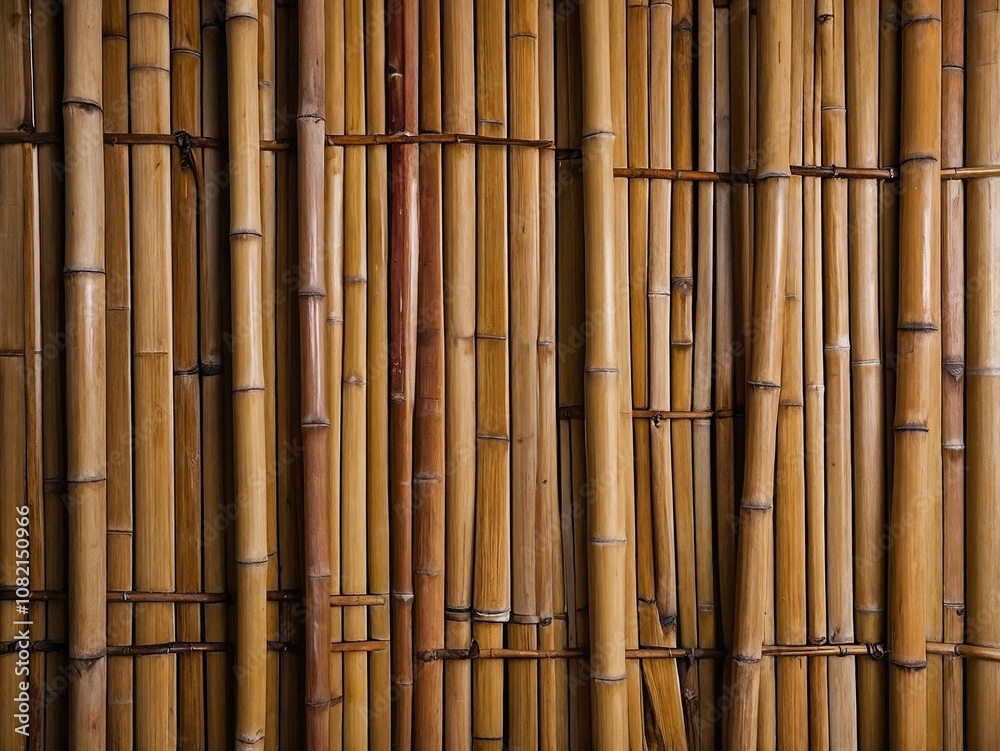 Fototapeta premium Vertical bamboo rods aligned to form a natural texture with rustic and eco-friendly appeal