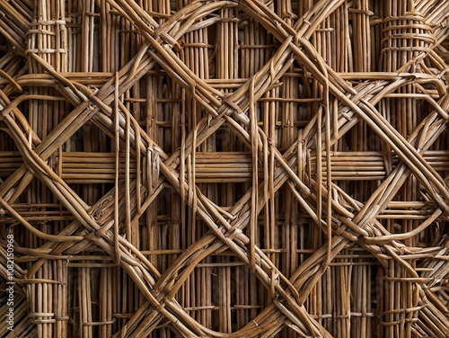 Wicker texture with intricate geometric pattern and handcrafted design in close-up