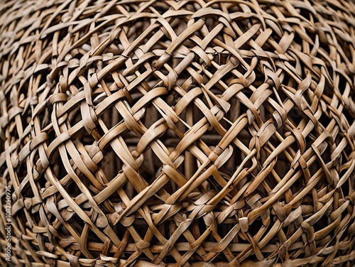 Dome-shaped wicker texture with interlaced weaving showcasing detailed artisanal craftsmanship