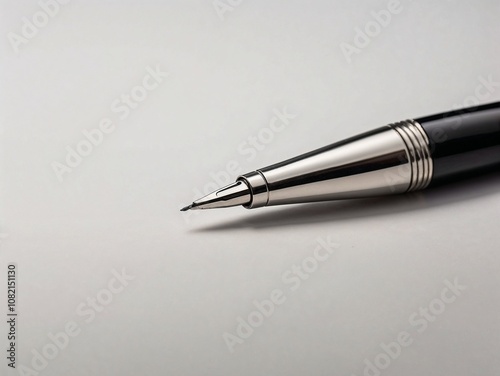 Luxurious black and silver fountain pen with polished metal details, isolated on a clean white background for premium writing themes